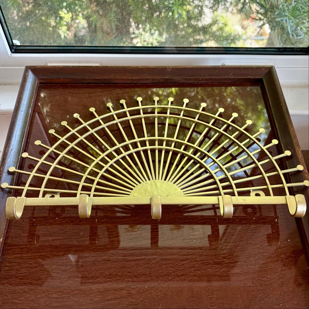 Vintage Brass Fan Wall Letter Holder Mid Century Mail Rack